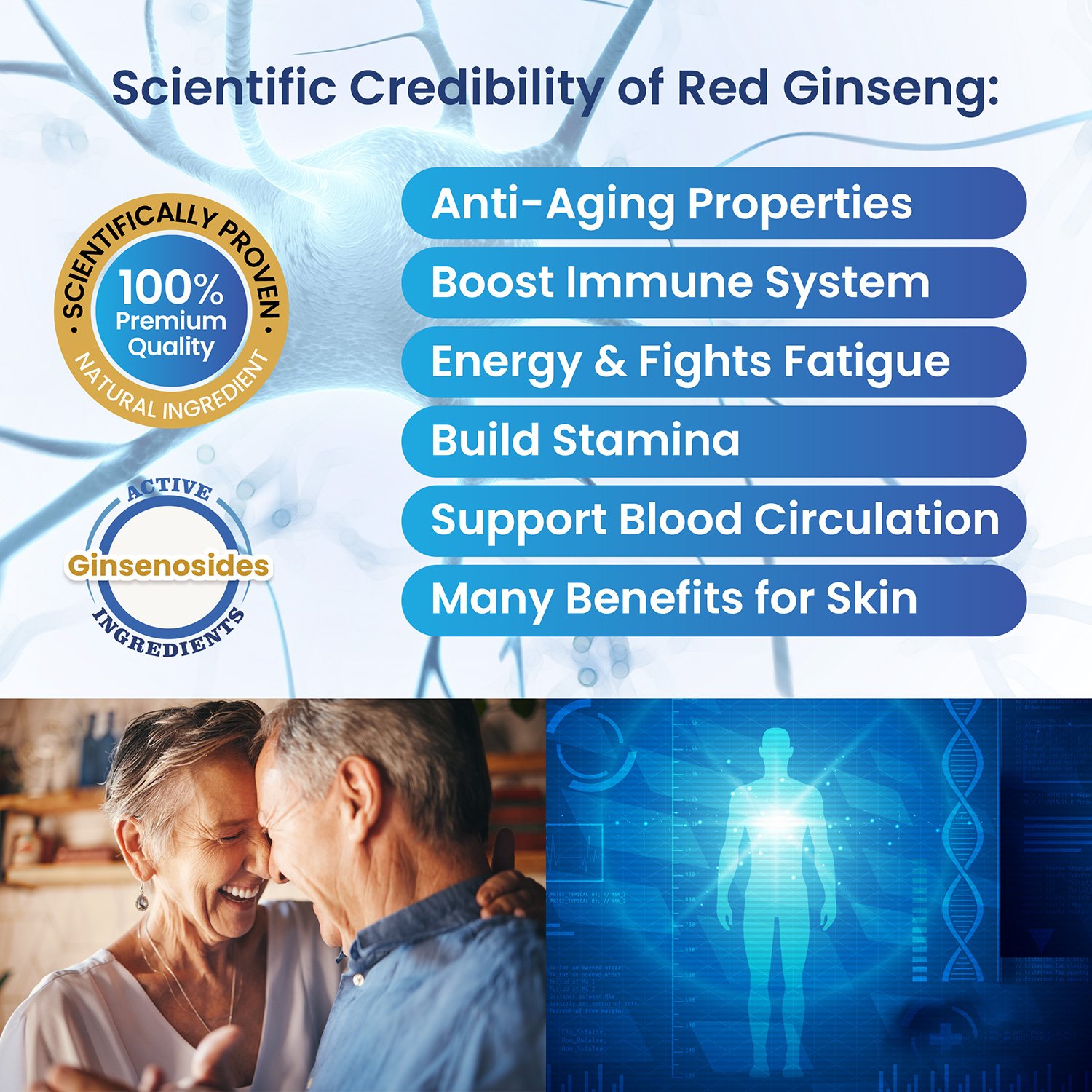 Anti Aging Supplements Red Ginsng Capsule - Anti-Aging Properties - Boost Immune | Energy | Memory | Build Stamia | Support Blood Circulation | Many Benefits for Skin for Women and Men - Korean Red Ginseng Premium Saponin Capsules